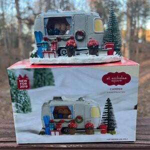 St Nicholas Square Hand Painted Camping Trailer Festive Christmas Village, 2019